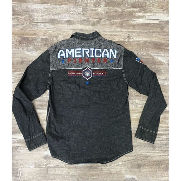 American Fighter Offensive Line Shirt Embroidered Button Front Mens Size Medium - Picture 6 of 8